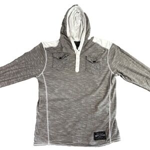 BROKEN THREADS Mens Henley Hoodie‎ Shirt Long Sleeve Gray White Cotton Size M